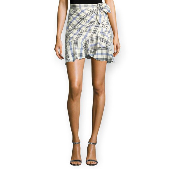 Veronica Beard Women's Size 8 Kaia Plaid Check Wrap Ruffle Skirt Blue & White - Picture 1 of 11